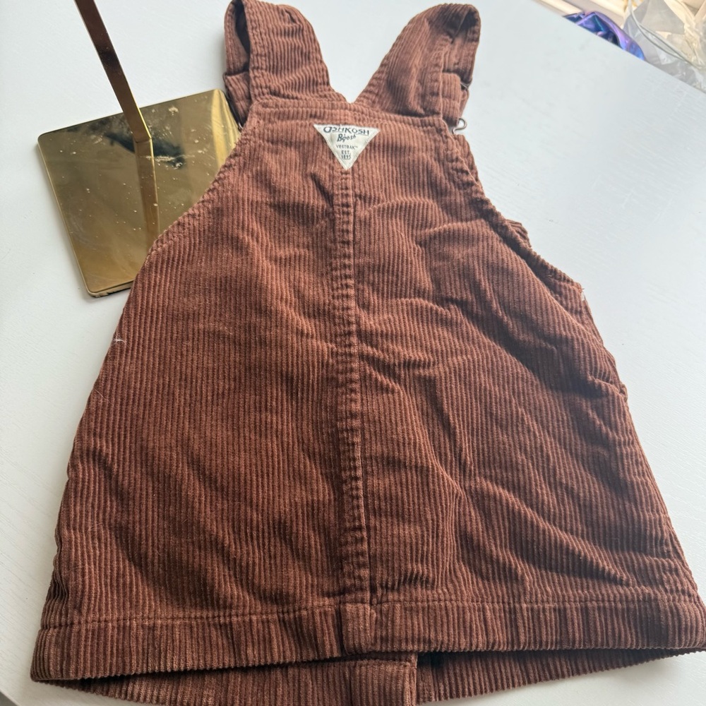 Oshkosh Corduroy Overall Dress Toddler Girl Brown Cognac Size 24m - Picture 2 of 3